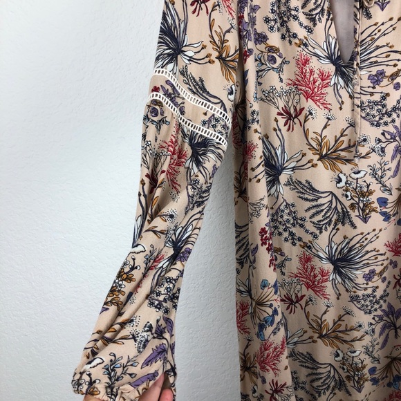 WAYF Boho Floral Tan Long sleeve Dress Small - Picture 3 of 8